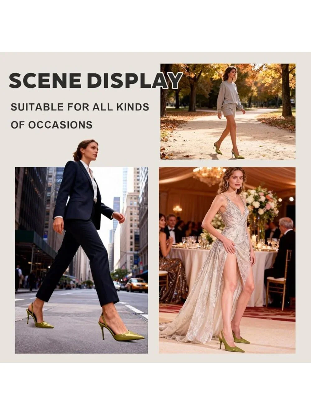 Women’s Green Pointed Toe Slingback Pumps Patent Leather Stiletto Heel Shoes